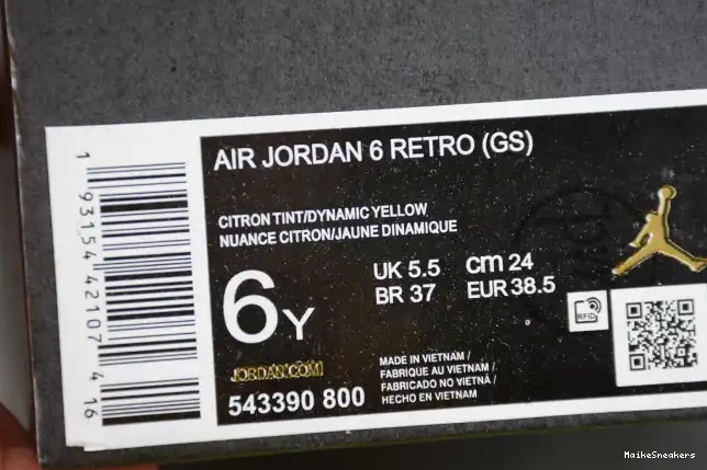 MaikeSneakers Floral (GS) Jordan 6 Yellow 543390-800 Dynamic Retro Air 0426